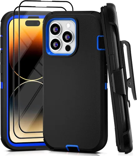 Vista 8 de Funda para iPhone 13 con 2 protectores de pantalla, resistente de grado militar, funda de cuerpo completo para hombres y mujeres (aguamarina + rosa)