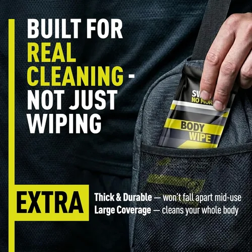 Vista 4 de Sweat No More - Toallitas corporales – Ducha portátil sin enjuague para adultos, artículos de aseo de tamaño de viaje, gimnasio, artículos
