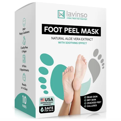Vista 8 de Máscara exfoliante para pies Lavinso para pies secos y agrietados – Paquete de 2 mascarillas exfoliantes que eliminan la piel muerta y callos