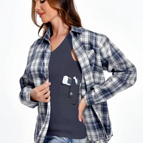 Vista 5 de Camiseta sin mangas con funda de transporte oculto, camisa táctica de compresión para uso diario, se adapta a equipos pequeños y compactos