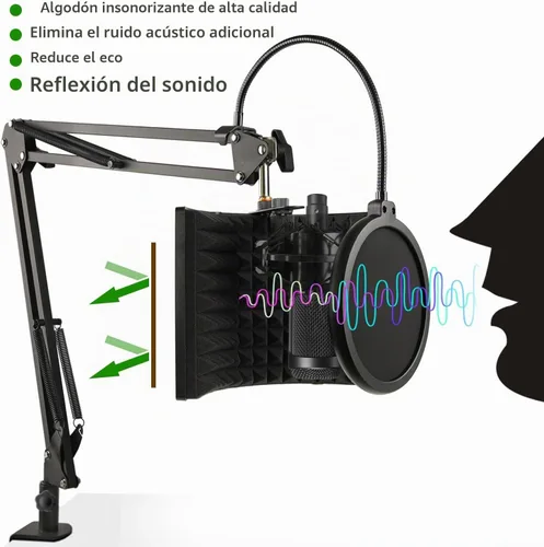 Vista 4 de Escudo de aislamiento de micrófono, espuma plegable absorbente de sonido para brazo de micrófono de condensador, equipo de grabación de estudio