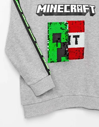 Vista 3 de Minecraft Sudadera con capucha para niños con lentejuelas Creeper TNT gris Gamer, Gris