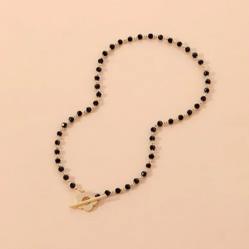 Vista 6 de Rrdaily Gargantilla bohemia de cristal negro para mujeres, adolescentes y niñas, gargantilla de flores con piedras preciosas delicadas, collar