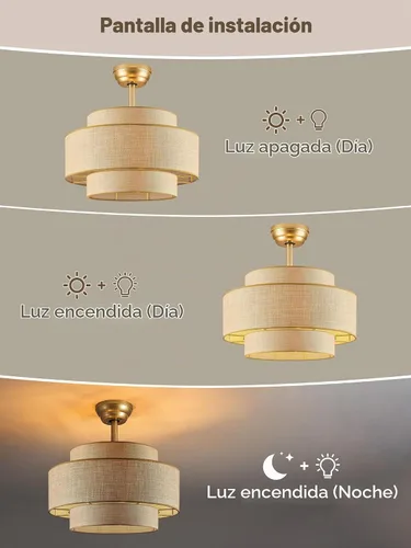 Vista 7 de Ventilador de techo estilo bohemio con luz de ratán con control remoto