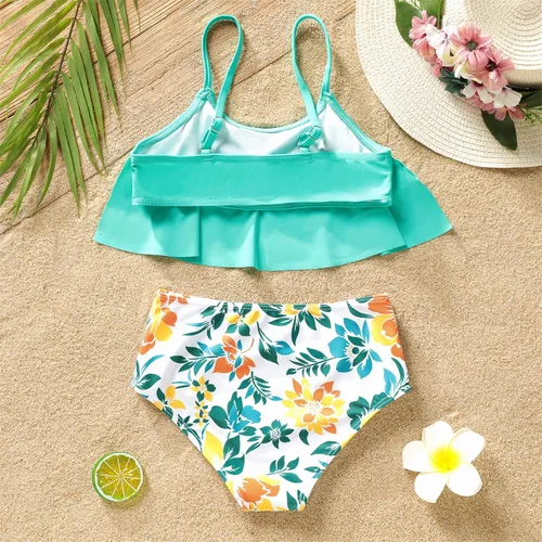 Vista 3 de PATPAT Trajes de baño de dos piezas con estampado floral tropical para niñas, 2 piezas