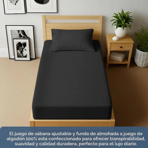 Vista 6 de Royale Linens Sábana bajera con funda de almohada, sábana bajera individual con 1 funda de almohada, 300 hilos, 100% algodón orgánico, se adapta a
