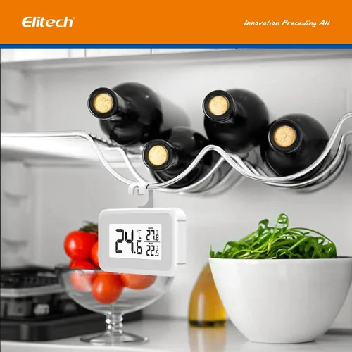 Vista 6 de Termómetro de frigorífico Elitech, termómetro digital para refrigerador y congelador a prueba de agua, pantalla LCD grande, función de registro