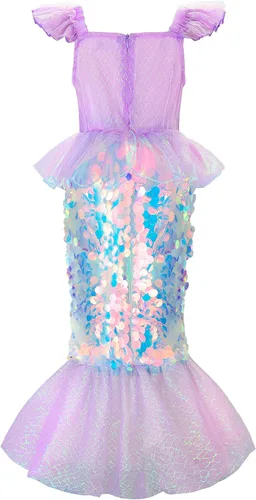 Vista 2 de Uhnice Disfraz de sirena para niñas, vestido de princesa con accesorios