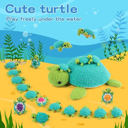 Vista 6 de FOUSNOW Kit de ganchillo para principiantes, kit de 21 piezas de animales de ganchillo de la familia de tortugas para adultos, juego de memoria a