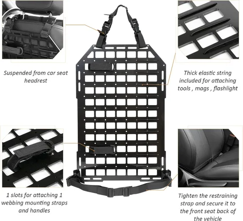Vista 3 de Panel rígido Molle para vehículos, organizador táctico de respaldo de asiento, organizadores de automóvil y almacenamiento para asiento trasero