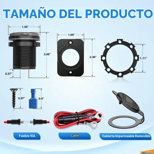 Vista 6 de Nilight Enchufe USB PD tipo C y QC 3.0 USB de carga rápida 12V 24V Enchufe de coche Voltímetro Interruptor de encendido/apagado Kit de alambre
