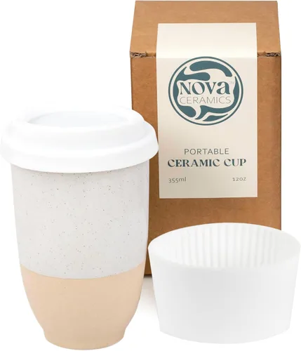 Vista 28 de NOVA CERAMICS Taza de viaje – Taza de viaje de cerámica con tapa – Taza de café de viaje única para llevar – Vaso de café apto para microondas