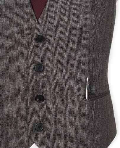 Vista 4 de Ruth&Boaz Chaleco de traje de negocios de tweed de lana de espiga de 3 bolsillos 4 botones
