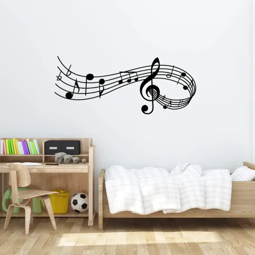 Vista 2 de Adhesivo calcomanía de pared con notas musicales y pentagrama, AUHOKY vinilo removible de bricolaje, mural artístico, papel tapiz, regalo