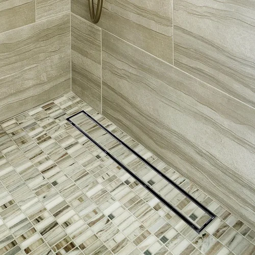 Vista 8 de Neodrain Drenaje de ducha lineal de 18 pulgadas con rejilla de inserción de azulejos, desagüe de suelo de ducha rectangular de acero inoxidable