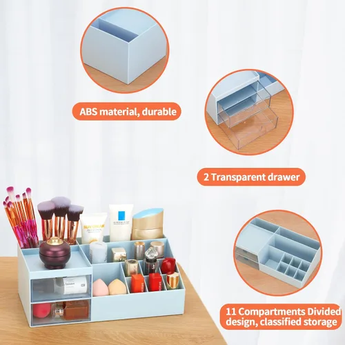 Vista 7 de LETURE Organizador de Escritorio, Caja Organizadora de Tocador de Maquillaje Cosmético, Almacenamiento de Maquillaje para Mostrador de Baño