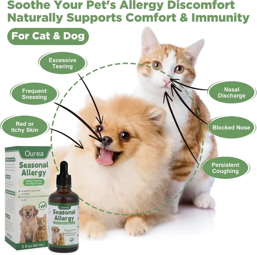 Vista 3 de Alivio de la alergia estacional para gatos y perros, para picazón, rascarse y lamer, fórmula herbaria natural, alivio de alergias para perros gatos