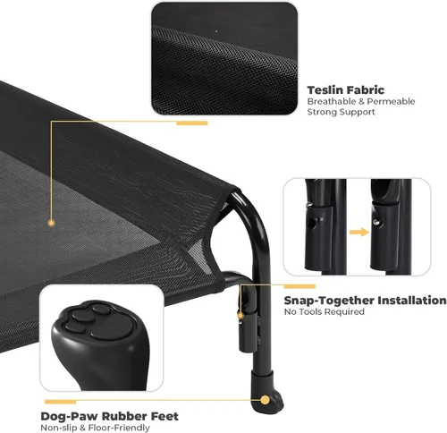 Vista 4 de Veehoo Cama Elevada Grande para Perros, Cama Colgante para Perros al Aire Libre con Cojín de Cabezal Removible de Un Lado, Malla Teslin Transpirable