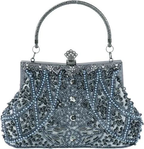 Vista 15 de Bolso de mano de estilo vintage con cuentas florales y strass para mujer, con bordado de lentejuelas, bandolera para novia, boda, fiesta
