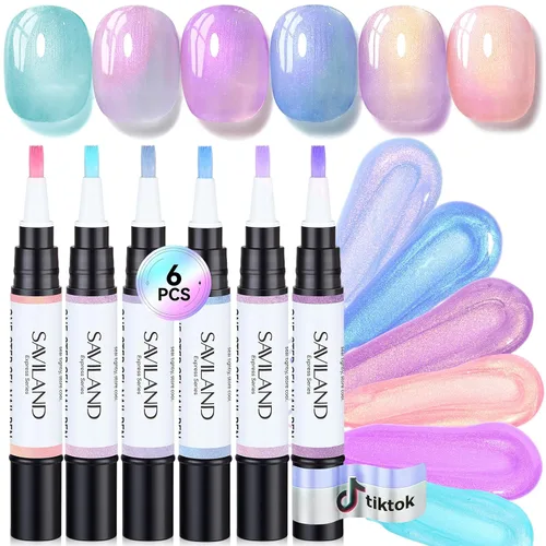 Vista 16 de SAVILAND Glazed Nails - Esmalte de uñas de gel de un solo paso: 0.5 onzas de esmalte de gel de ojo de gato, bolígrafo de arte 5 en 1 Jelly Silver