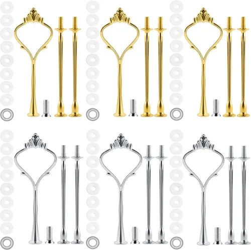 Vista 17 de Juego de 6 bandejas escalonadas para soporte de pastel, corona, soporte de 3 niveles para tartas, accesorios para bodas y fiestas, resina para Negro