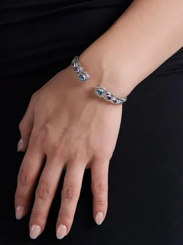 Vista 3 de Pulsera de plata de ley 925 y oro de 18 quilates con piedras preciosas de filigrana Bali