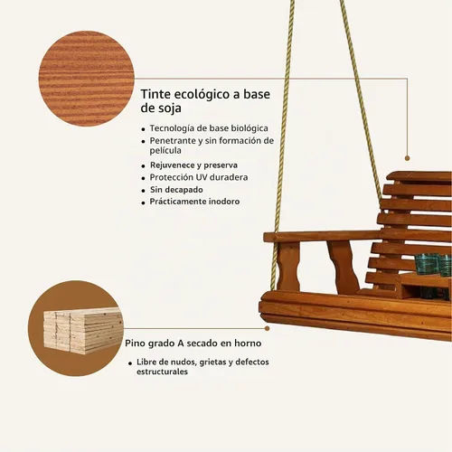 Vista 3 de Porchgate Amish - Columpio de porche tratado para consola de 800 libras con cuerdas para colgar (mancha de cedro)