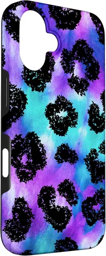 Vista 3 de iPhone 16 Purple Turquoise Black Leopard Tie Dye Print Cheetah Pattern Case