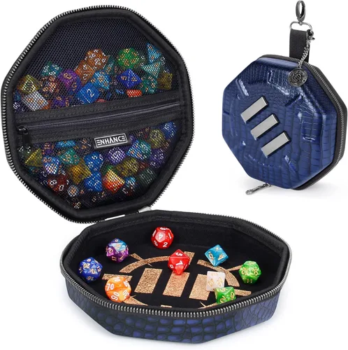 Vista 14 de ENHANCE Bandeja y estuche para dados DND – Soporte para dados DND para hasta 150 dados D&D con exterior duro resistente e interior suave protector.