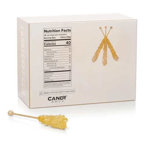 Vista 2 de Candy Envy - Gold Café Sugar Sticks Mini Rock Candy - 36 golosinas doradas envueltas individualmente - Sabor a azúcar original