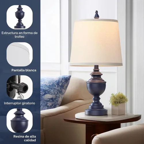 Vista 3 de PARTPHONER Juego de 2 lámparas de mesa retro, lámpara de noche para dormitorio, lámparas de mesa rústicas de granja para sala de estar, lámparas
