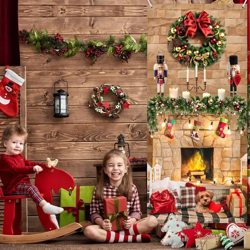 Vista 5 de Buryeah Decoración de puerta de Navidad, cubierta de puerta de chimenea de Navidad, pancarta de cascanueces de Navidad, telón de fondo, soporte