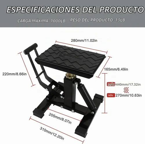 Vista 2 de POLARBEAR Soporte para Moto de Cross Ajustable Soporte de Gato Capacidad de 1200 Libras Soporte de Motor Elevación Vertical Fácil de Operar con Negro