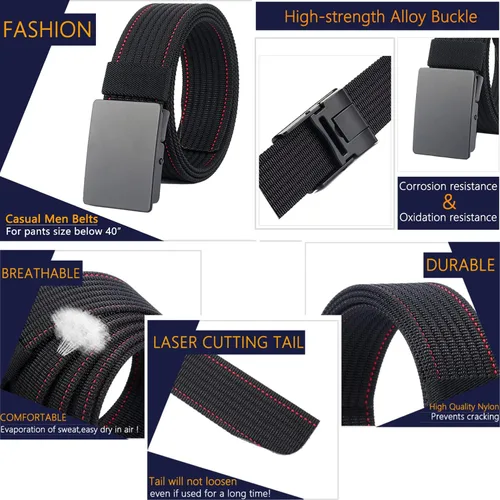 Vista 4 de LionVII Cinturones de nailon para hombre hebilla de metal correa de cinturón totalmente ajustable para el trabajo Gratis
