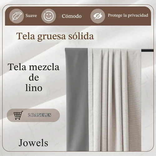 Vista 9 de Jowels Cortinas opacas de lino natural de 96 pulgadas de largo, 2 paneles