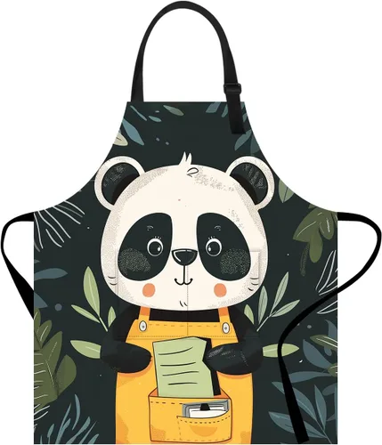 Vista 23 de Delantal divertido con bolsillo para mujeres y hombres, delantal de cocina ajustable para barbacoa y horneado con lindos animales y flores