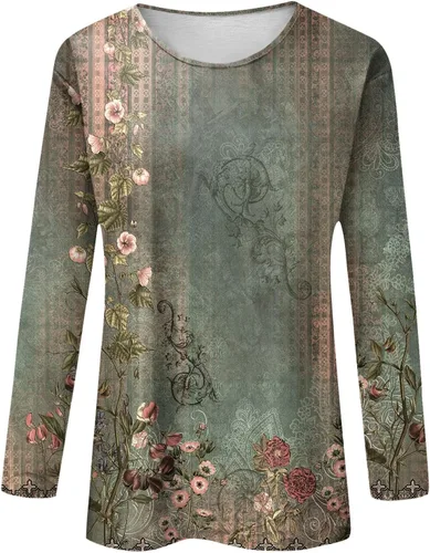 Vista 3 de Blouses for Women 2025 Three Quarter Sleeve Round Neck T Shirt Hawaiian Printing Trendy Fashion Beach Tops