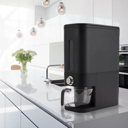 Vista 3 de Dispensador de arroz 25 libras Contenedor de almacenamiento de arroz 25 libras con esponja, cuchara y taza medidora Contenedor de arroz