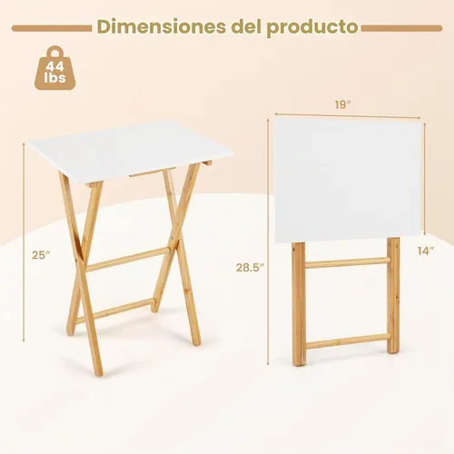 Vista 3 de Giantex Mesa plegable para TV – Juego de 2 bandejas de TV de bambú para comer en el sofá, sofá plegable para espacios pequeños, sala de estar