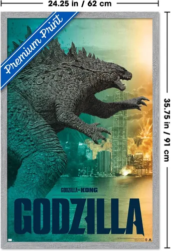 Vista 3 de Trends International Godzilla vs Kong - Póster de pared Godzilla, 34 pulgadas de largo x 22.4 pulgadas, versión enmarcada gris