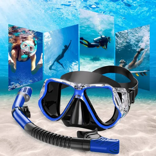 Vista 2 de Greatever Máscara de buceo para adultos, antiempañamiento, gafas de natación con cubierta para la nariz