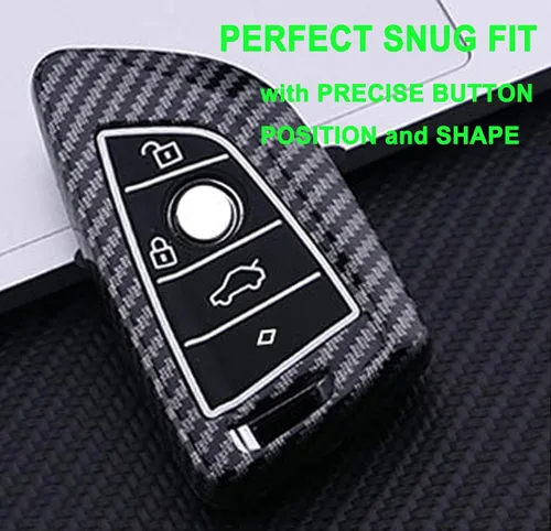 Vista 4 de Funda para llavero BMW 1 2 5 7 M Series X1 X 4 X5 X 6 F15 F16 F48 Soporte de caja de entrada remota sin llave ABS patrón de fibra de carbono (negro)