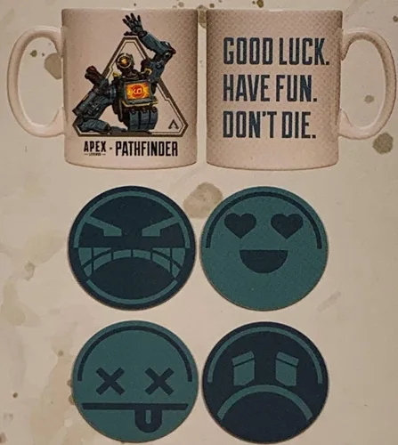 Vista 8 de Surreal APEX legends Pathfinder - Juego de tazas de café de 11 onzas y juego de 4 posavasos
