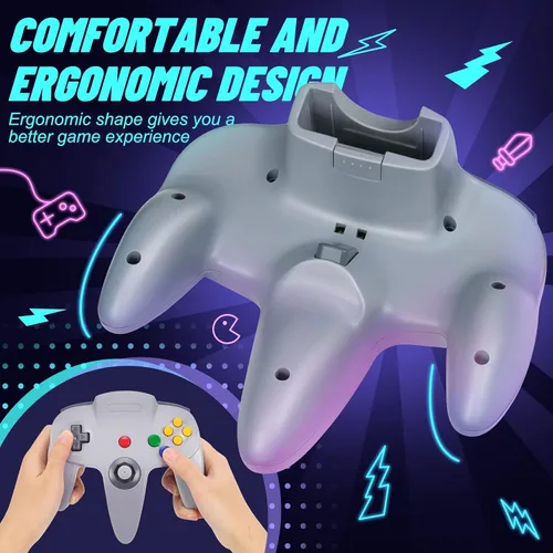 Vista 5 de Controlador N64 con cable clásico Gamepad Joystick para consola N64 (paquete de 2 gris)