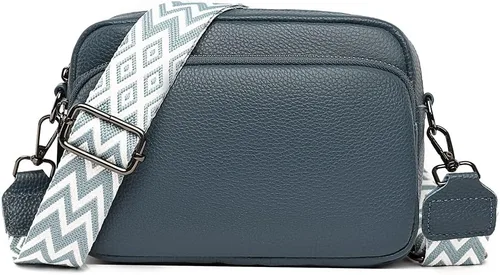 Vista 9 de Bolso cruzado para mujer de cuero genuino con correa ancha, bolso de hombro, bolso de mano, diseño moderno, bolso cruzado para cámara, cierre
