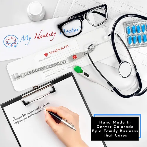 Vista 3 de Pulsera de identificación médica de alergia al maní pregrabada y personalizable - Tamaño de muñeca 5 pulgadas +