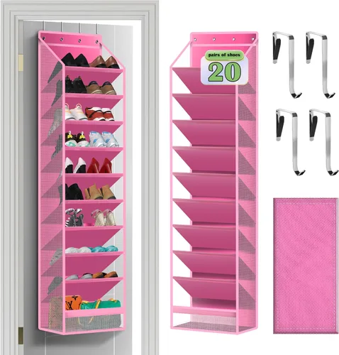 Vista 11 de Organizador y estante para zapatos colgante sobre la puerta de 10 bolsillos, hecho de resistente tela Oxford de 600D + tela no tejida