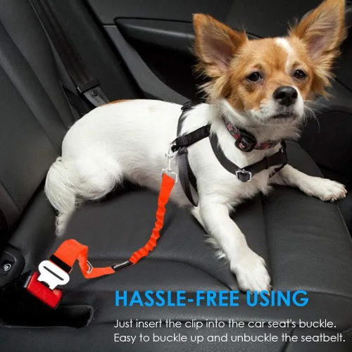 Vista 6 de URPOWER Paquete de 2 cinturones de seguridad para perro, arnés retráctil para automóvil, cinturón de seguridad ajustable para mascotas con Naranja