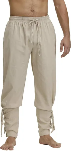 Vista 2 de Pantalones de hombre con vendaje de tobillo y puños estilo renacentistas, medievales, vikingos y navegador, disfraz para cosplay de pirata