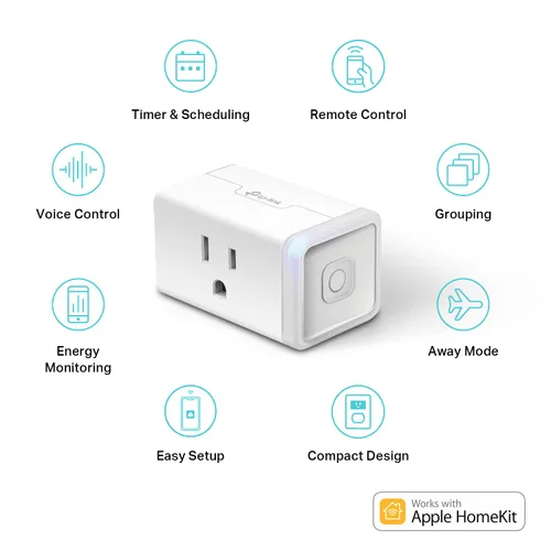 Vista 2 de Kasa Smart Enchufe Mini de 15 A, compatible con Apple HomeKit, toma inteligente que funciona con Siri, Alexa y Google Home, certificado UL, control